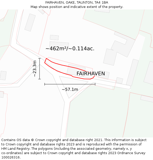 FAIRHAVEN, OAKE, TAUNTON, TA4 1BA: Plot and title map