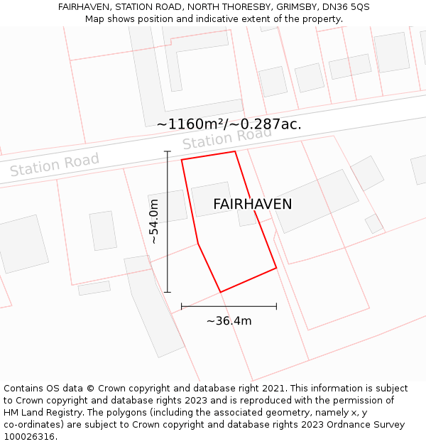 FAIRHAVEN, STATION ROAD, NORTH THORESBY, GRIMSBY, DN36 5QS: Plot and title map