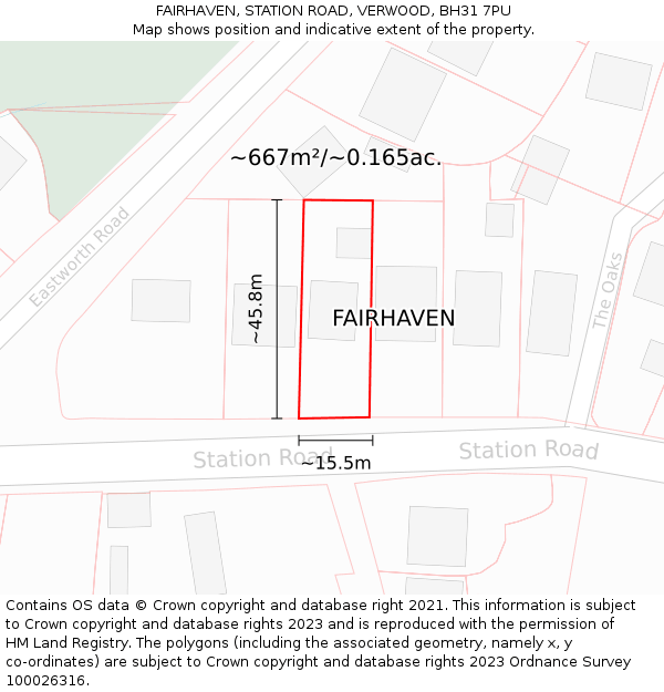 FAIRHAVEN, STATION ROAD, VERWOOD, BH31 7PU: Plot and title map