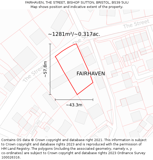 FAIRHAVEN, THE STREET, BISHOP SUTTON, BRISTOL, BS39 5UU: Plot and title map