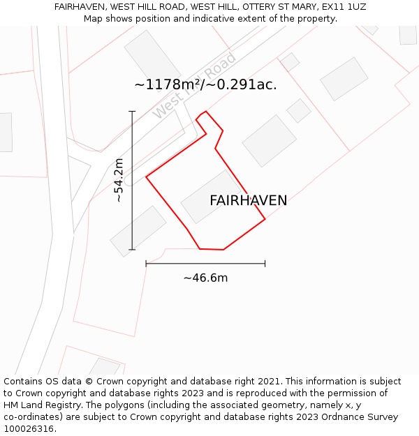 FAIRHAVEN, WEST HILL ROAD, WEST HILL, OTTERY ST MARY, EX11 1UZ: Plot and title map