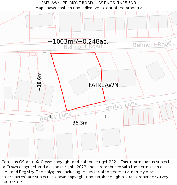 FAIRLAWN, BELMONT ROAD, HASTINGS, TN35 5NR: Plot and title map