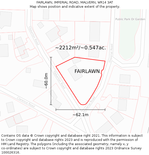 FAIRLAWN, IMPERIAL ROAD, MALVERN, WR14 3AT: Plot and title map