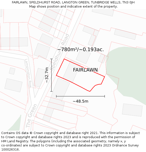 FAIRLAWN, SPELDHURST ROAD, LANGTON GREEN, TUNBRIDGE WELLS, TN3 0JH: Plot and title map