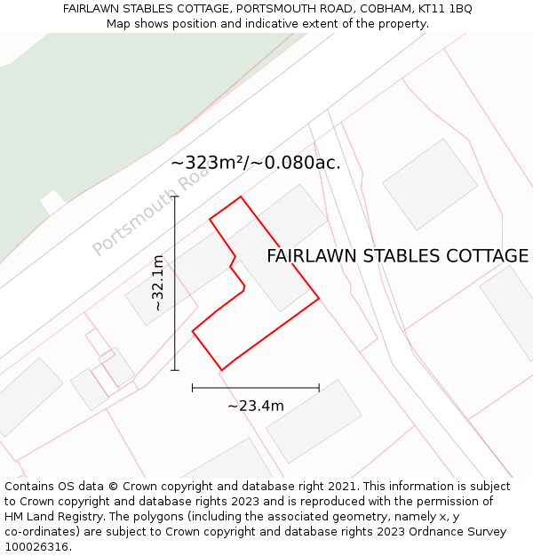 FAIRLAWN STABLES COTTAGE, PORTSMOUTH ROAD, COBHAM, KT11 1BQ: Plot and title map