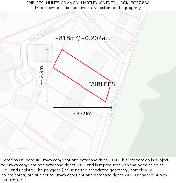 FAIRLEES, HUNTS COMMON, HARTLEY WINTNEY, HOOK, RG27 8AA: Plot and title map