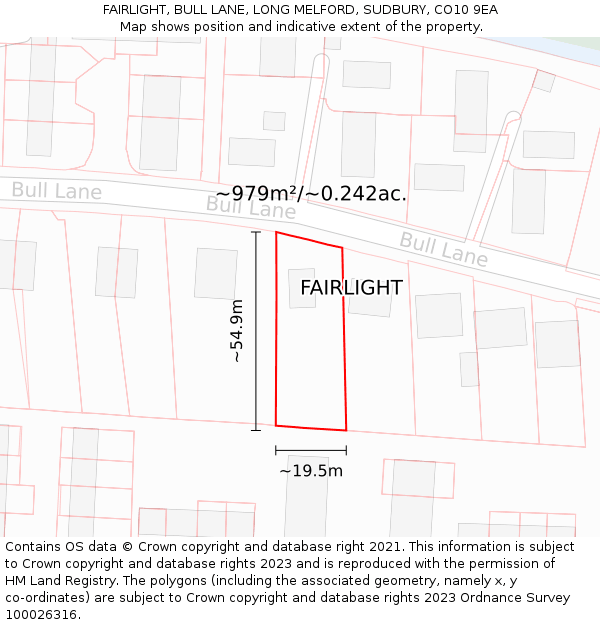 FAIRLIGHT, BULL LANE, LONG MELFORD, SUDBURY, CO10 9EA: Plot and title map