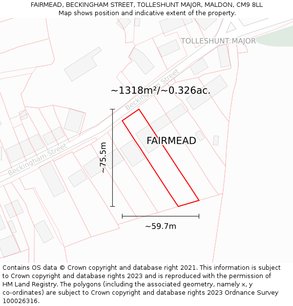 FAIRMEAD, BECKINGHAM STREET, TOLLESHUNT MAJOR, MALDON, CM9 8LL: Plot and title map