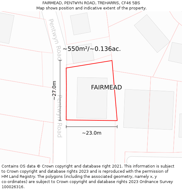 FAIRMEAD, PENTWYN ROAD, TREHARRIS, CF46 5BS: Plot and title map