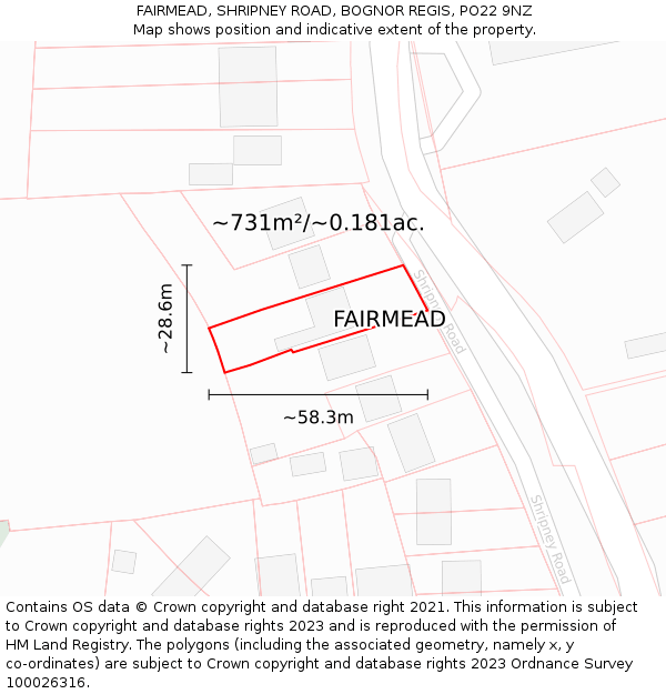 FAIRMEAD, SHRIPNEY ROAD, BOGNOR REGIS, PO22 9NZ: Plot and title map