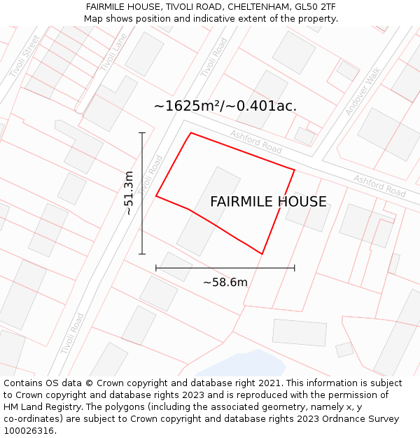 FAIRMILE HOUSE, TIVOLI ROAD, CHELTENHAM, GL50 2TF: Plot and title map