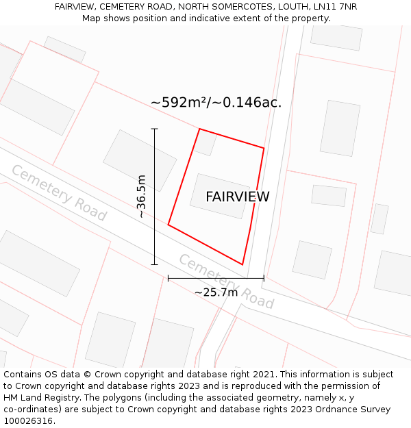 FAIRVIEW, CEMETERY ROAD, NORTH SOMERCOTES, LOUTH, LN11 7NR: Plot and title map