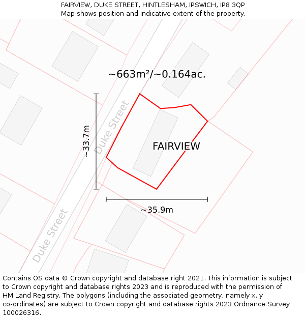 FAIRVIEW, DUKE STREET, HINTLESHAM, IPSWICH, IP8 3QP: Plot and title map