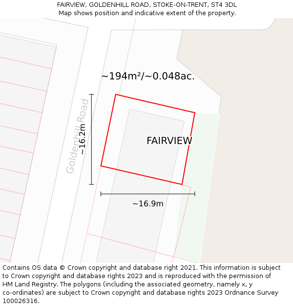 FAIRVIEW, GOLDENHILL ROAD, STOKE-ON-TRENT, ST4 3DL: Plot and title map