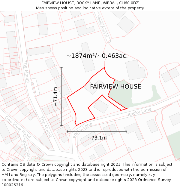 FAIRVIEW HOUSE, ROCKY LANE, WIRRAL, CH60 0BZ: Plot and title map