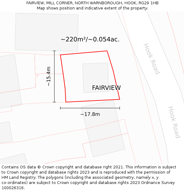 FAIRVIEW, MILL CORNER, NORTH WARNBOROUGH, HOOK, RG29 1HB: Plot and title map