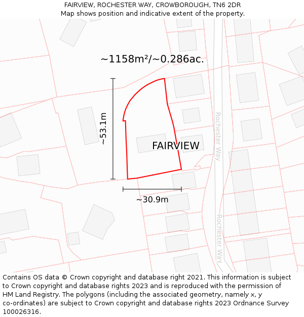 FAIRVIEW, ROCHESTER WAY, CROWBOROUGH, TN6 2DR: Plot and title map