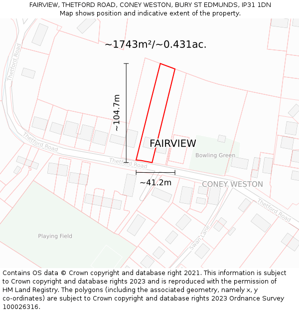 FAIRVIEW, THETFORD ROAD, CONEY WESTON, BURY ST EDMUNDS, IP31 1DN: Plot and title map