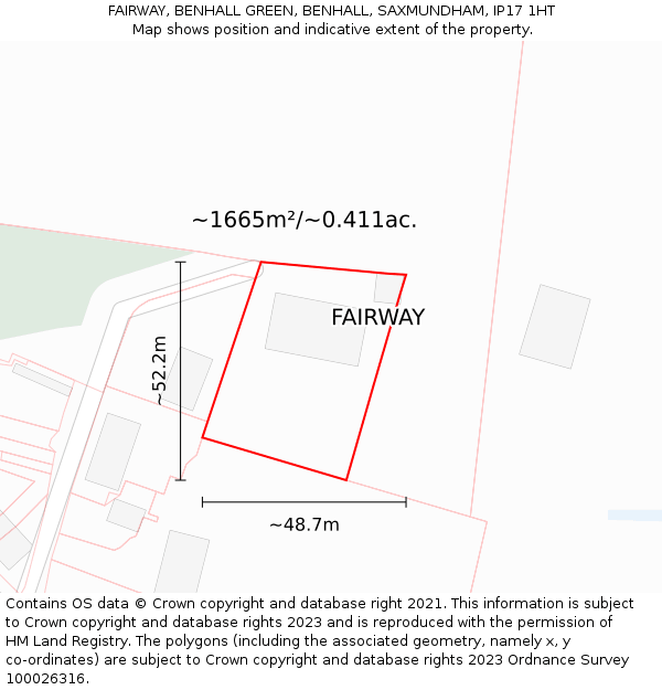 FAIRWAY, BENHALL GREEN, BENHALL, SAXMUNDHAM, IP17 1HT: Plot and title map