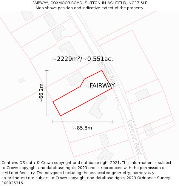 FAIRWAY, COXMOOR ROAD, SUTTON-IN-ASHFIELD, NG17 5LF: Plot and title map