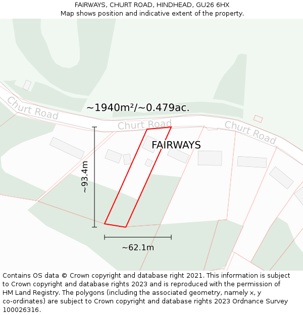 FAIRWAYS, CHURT ROAD, HINDHEAD, GU26 6HX: Plot and title map