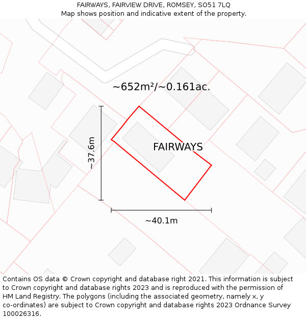 FAIRWAYS, FAIRVIEW DRIVE, ROMSEY, SO51 7LQ: Plot and title map