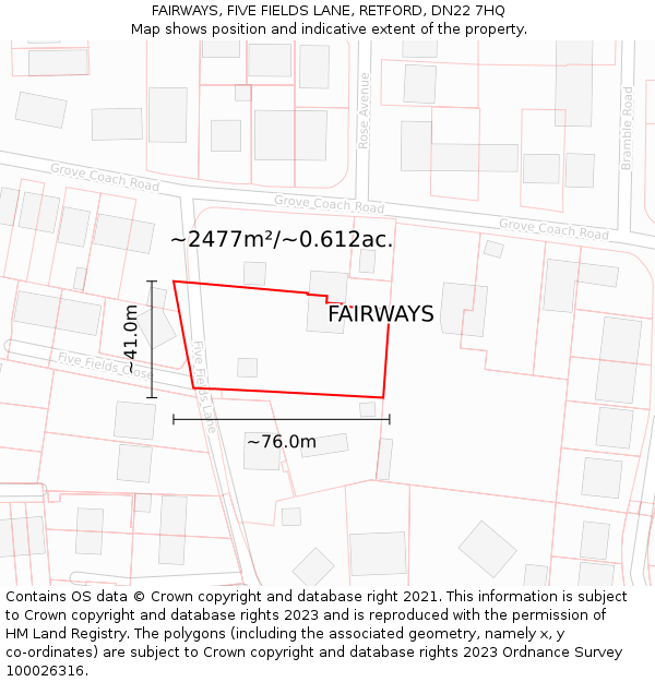 FAIRWAYS, FIVE FIELDS LANE, RETFORD, DN22 7HQ: Plot and title map