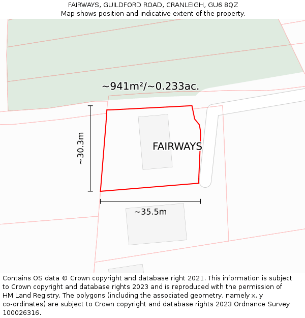 FAIRWAYS, GUILDFORD ROAD, CRANLEIGH, GU6 8QZ: Plot and title map