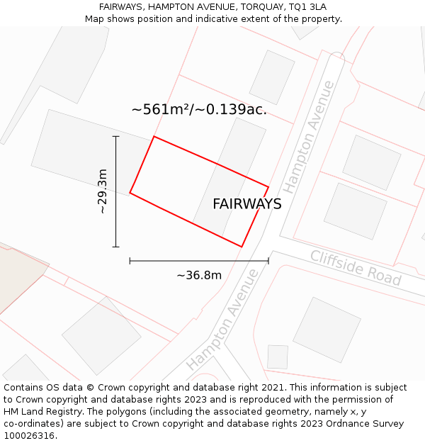 FAIRWAYS, HAMPTON AVENUE, TORQUAY, TQ1 3LA: Plot and title map