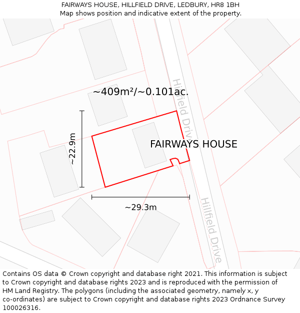 FAIRWAYS HOUSE, HILLFIELD DRIVE, LEDBURY, HR8 1BH: Plot and title map