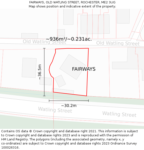 FAIRWAYS, OLD WATLING STREET, ROCHESTER, ME2 3UG: Plot and title map