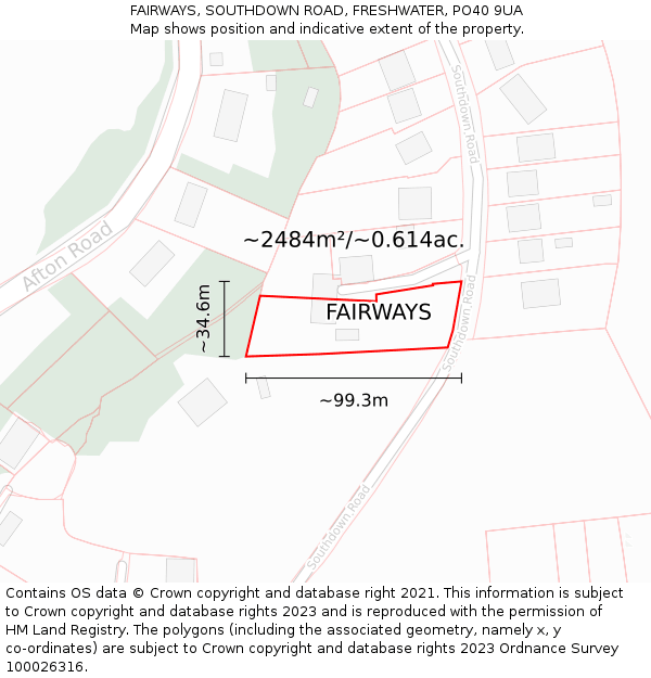 FAIRWAYS, SOUTHDOWN ROAD, FRESHWATER, PO40 9UA: Plot and title map