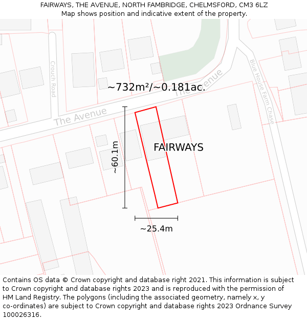 FAIRWAYS, THE AVENUE, NORTH FAMBRIDGE, CHELMSFORD, CM3 6LZ: Plot and title map