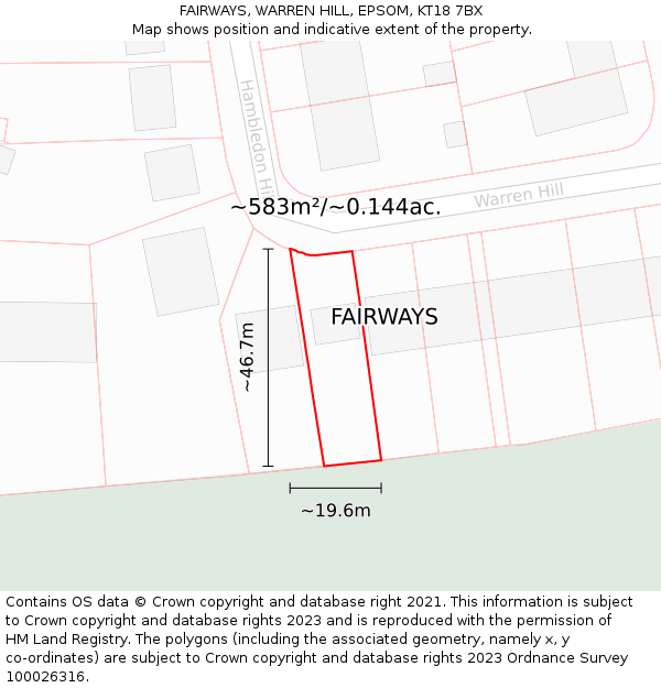 FAIRWAYS, WARREN HILL, EPSOM, KT18 7BX: Plot and title map