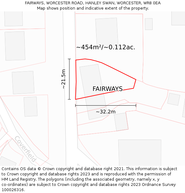 FAIRWAYS, WORCESTER ROAD, HANLEY SWAN, WORCESTER, WR8 0EA: Plot and title map