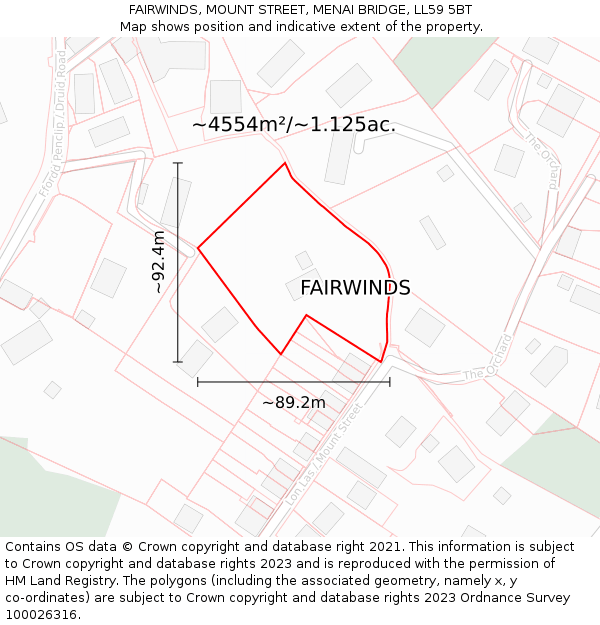 FAIRWINDS, MOUNT STREET, MENAI BRIDGE, LL59 5BT: Plot and title map