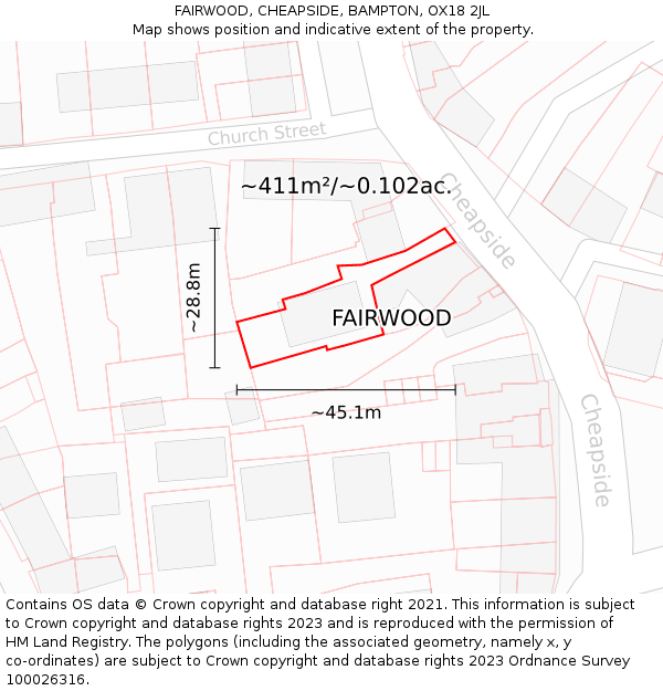 FAIRWOOD, CHEAPSIDE, BAMPTON, OX18 2JL: Plot and title map