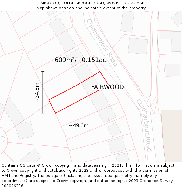 FAIRWOOD, COLDHARBOUR ROAD, WOKING, GU22 8SP: Plot and title map