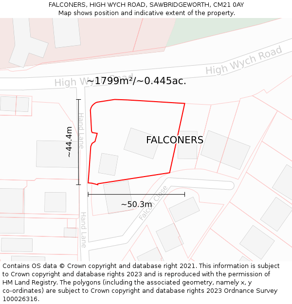 FALCONERS, HIGH WYCH ROAD, SAWBRIDGEWORTH, CM21 0AY: Plot and title map