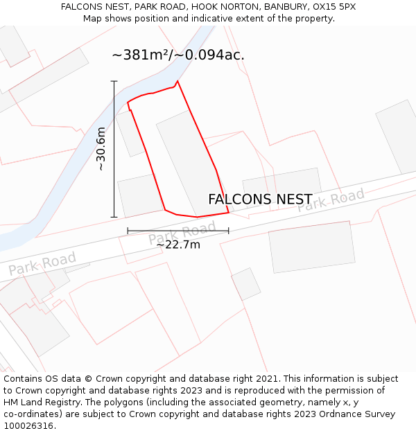 FALCONS NEST, PARK ROAD, HOOK NORTON, BANBURY, OX15 5PX: Plot and title map