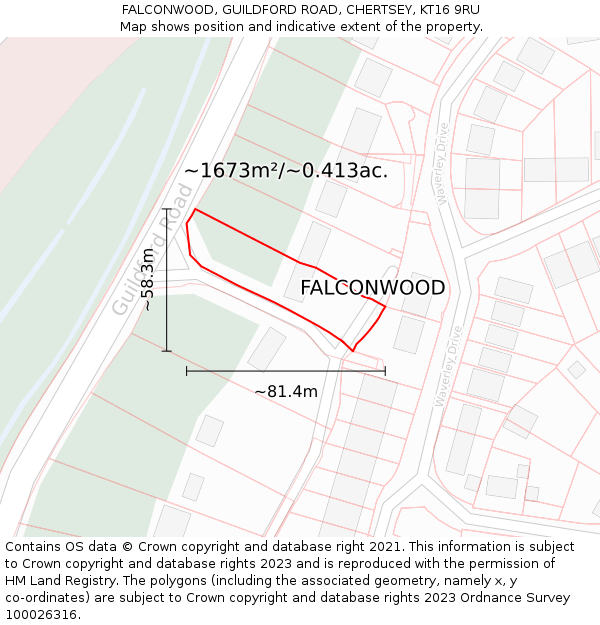 FALCONWOOD, GUILDFORD ROAD, CHERTSEY, KT16 9RU: Plot and title map