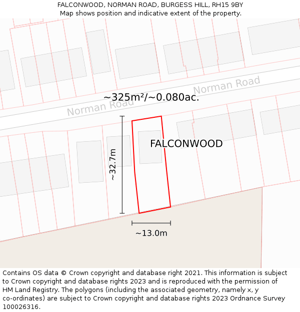 FALCONWOOD, NORMAN ROAD, BURGESS HILL, RH15 9BY: Plot and title map