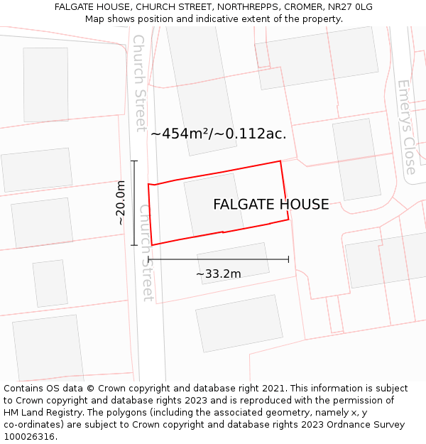 FALGATE HOUSE, CHURCH STREET, NORTHREPPS, CROMER, NR27 0LG: Plot and title map