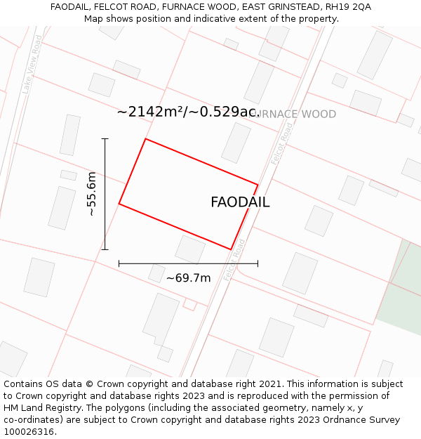 FAODAIL, FELCOT ROAD, FURNACE WOOD, EAST GRINSTEAD, RH19 2QA: Plot and title map