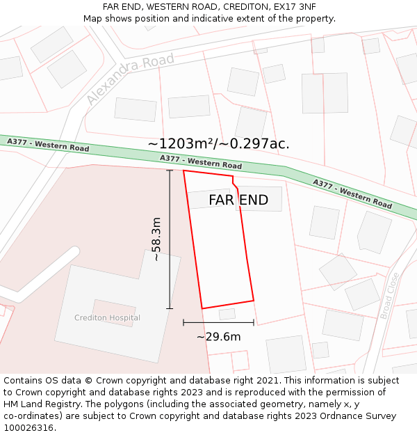 FAR END, WESTERN ROAD, CREDITON, EX17 3NF: Plot and title map