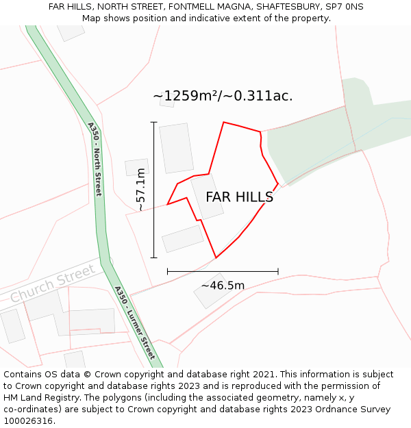 FAR HILLS, NORTH STREET, FONTMELL MAGNA, SHAFTESBURY, SP7 0NS: Plot and title map