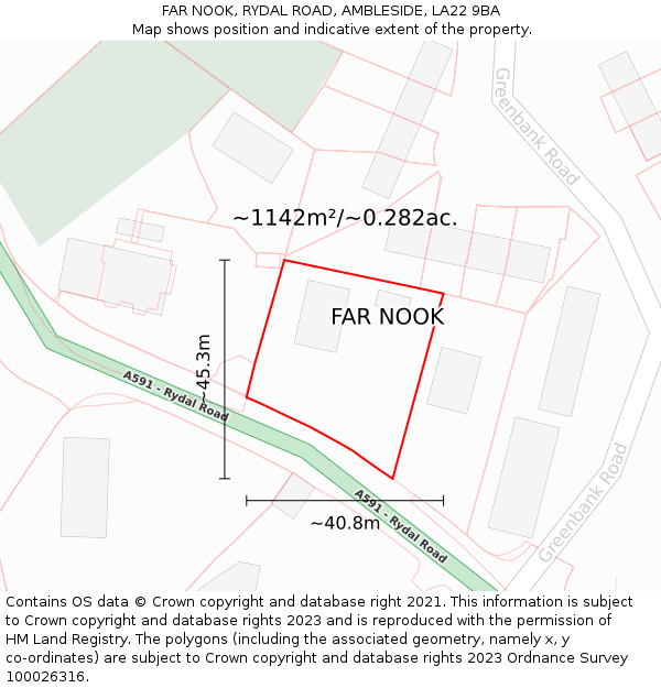 FAR NOOK, RYDAL ROAD, AMBLESIDE, LA22 9BA: Plot and title map