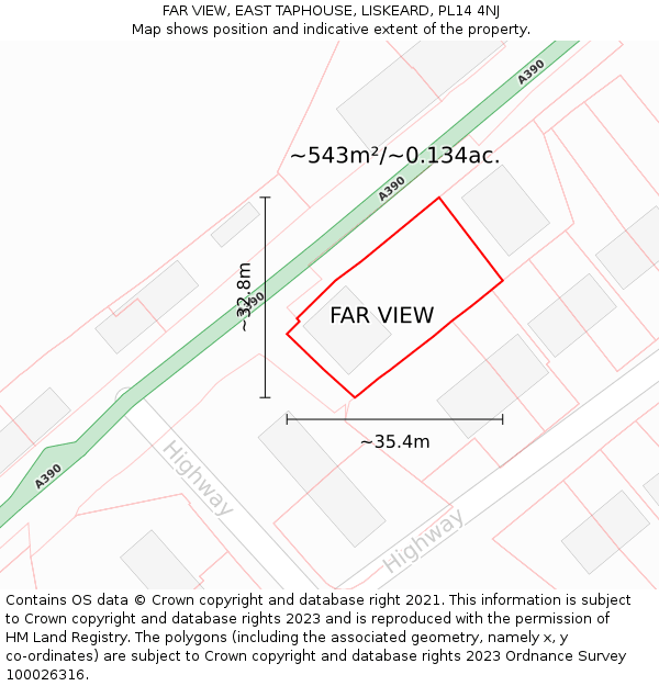 FAR VIEW, EAST TAPHOUSE, LISKEARD, PL14 4NJ: Plot and title map