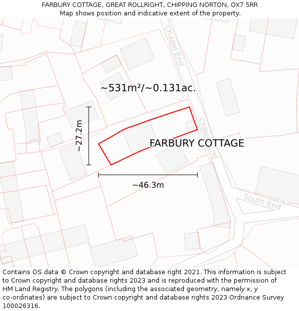 FARBURY COTTAGE, GREAT ROLLRIGHT, CHIPPING NORTON, OX7 5RR: Plot and title map