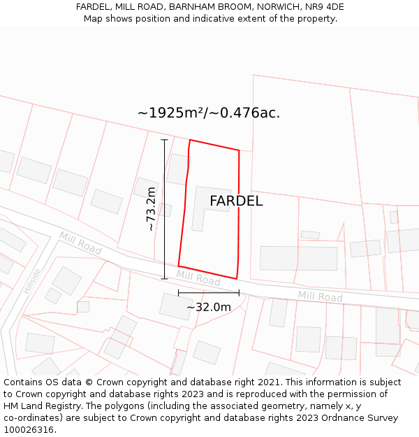 FARDEL, MILL ROAD, BARNHAM BROOM, NORWICH, NR9 4DE: Plot and title map